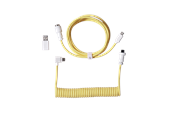 Tangentbord - Keychron Spiralformad Aviator USB 8K-kabel med vinklad kontakt (Yellow) - Tangentbordskabel - Gul - Cab-44