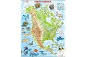 Pusselspel - Larsen Puzzles North America Topographical Map with Animals Jigsaw Puzzle – 66 pieces Maxi (36.5 x 28.5 cm) 2D Pussel - A32