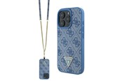 Mobile - Covers & Cases - GUESS Leather Metal Logo Strass Crossbody Case for iPhone 16 Pro - Blue - 3666339328702