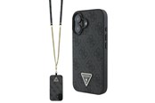 Mobile - Covers & Cases - GUESS Leather Metal Logo Strass Crossbody Case for iPhone 16 - Black - 3666339328603