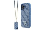 Mobile - Covers & Cases - GUESS Leather Metal Logo Strass Crossbody Case for iPhone 16 - Blue - 3666339328689