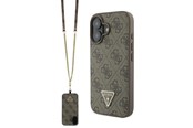 Mobile - Covers & Cases - GUESS Leather Metal Logo Strass Crossbody Case for iPhone 16 - Brown - 3666339328641