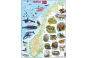 Pusselspel - Larsen Puzzles Physical map puzzle of Norway with animals – 62 pieces Maxi (36.5 x 28.5 cm) 2D Pussel - K68