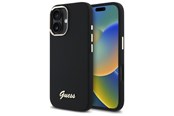 Mobile - Covers & Cases - GUESS Silicone Script Metal Logo & Frame Case for iPhone 16 - Black - 3666339344290