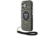 Mobile - Covers & Cases - GUESS HC IML Leopard Triangle Cord Strap MagSafe iPhone 16 Case - Brown - 3666339432614
