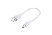 USB-kabel - SiGN Kort USB-C-Cable with Nylon Fabric 2.4A - 12W - 20cm - Silver - SAS0459S