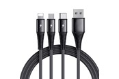 USB-kabel - SiGN 3-in-1 Cable Lightning - USB-C - Micro-USB - 3A - 1.2m - Black - SN-1230G4