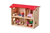 Träleksaker - Bigjigs Wooden Dollhouse Complete with Furniture and 4 Dolls - BJ035