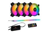 Chassi fläkt - DUTZO RGB Kit 4 - 4x fläktar + 1x LED strip + fjärrkontroll & controller - 120mm - Svart med RGB LED - 24 dBA - DRGB-BUNDLE4