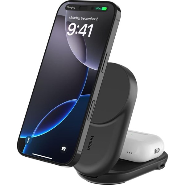 Belkin UltraCharge 25w Qi2 2in1 Magnetic Charger plus USB-C EU Black Round