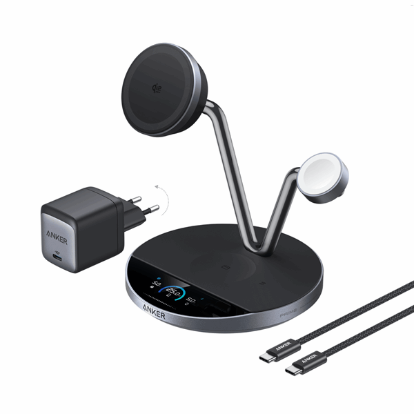 Anker Prime Trådlös Laddningsstation (3-i-1 MagGo AirCool Dock Stand) – Svart