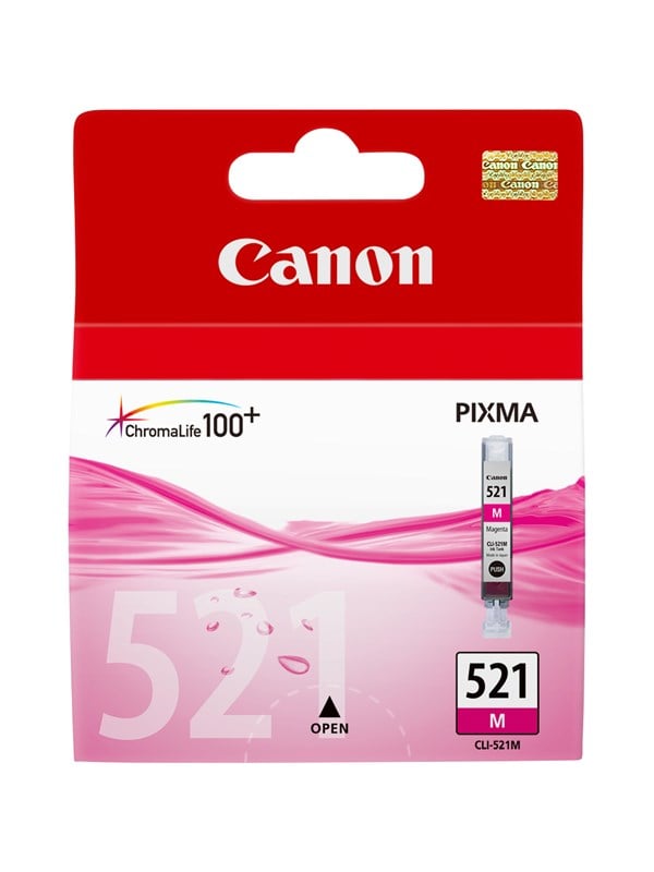 Produktfoto för Canon Bläckpatron PIXMA CLI-521 M, 2935B001, ChromaLife100+-bläck, magenta, singelförpackning