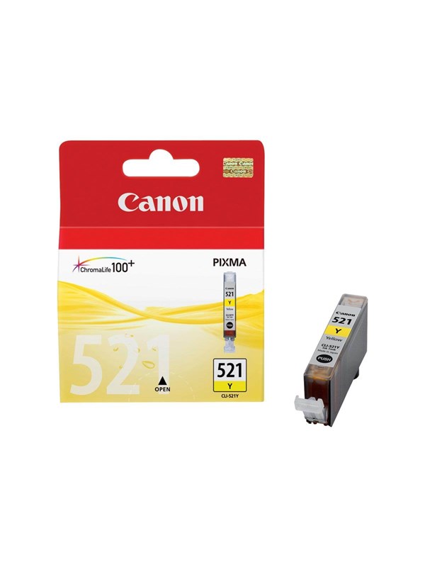 Produktfoto för Canon Bläckpatron PIXMA CLI-521 Y, 2936B001, ChromaLife100+-bläck, gul, singelförpackning