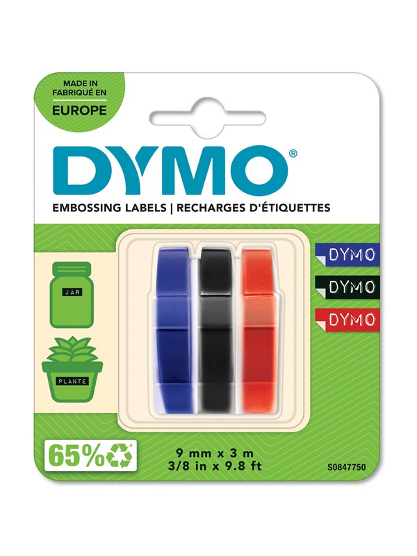 DYMO ® Embosser Tape 9mm x 3m Red + Blue + Black 3-Blister