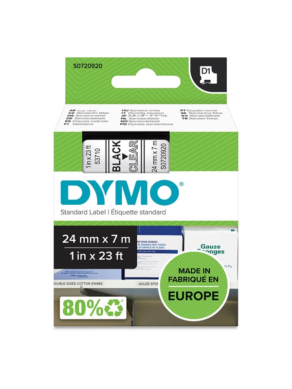 Produktfoto för Dymo Tape D1 24mm svart på klar