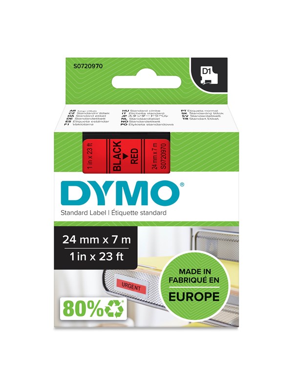 Produktfoto för Dymo Tape D1 24mm svart på röd