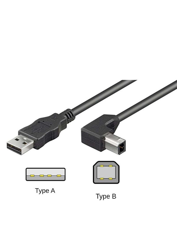 Produktfoto för Pro USB-A <-> USB-B 2.0 - 90° - 1m - Svart