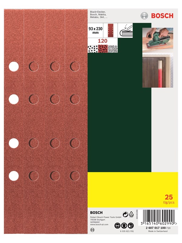 Bosch 25-delars planslippapperssats, 8-hålat, kornstl 120 G= 120