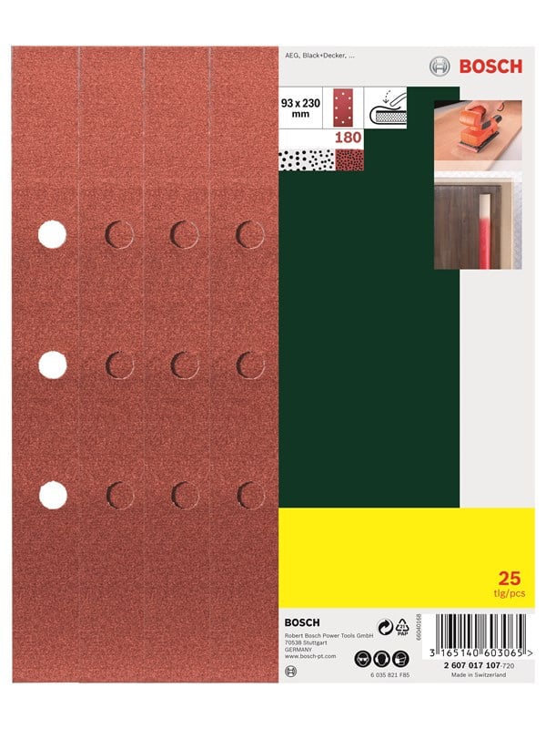 Bosch 25-delars planslippapperssats, inspänt, kornstl 180 G= 180
