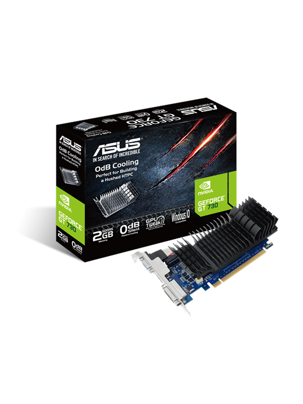 Produktfoto för ASUS GT730-SL-2GD5-BRK - Grafikkort - GF GT 730 - 2 GB GDDR5 - PCIe 2.0 låg profil - DVI, D-Sub, HDMI - fläktlös
