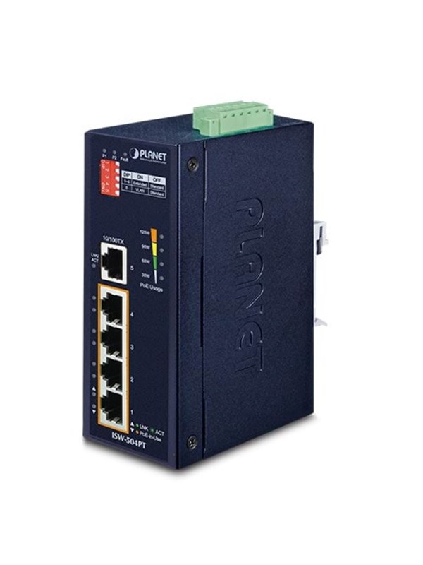 PLANET ISW-504PT - switch - 5 portar - DIN-sken