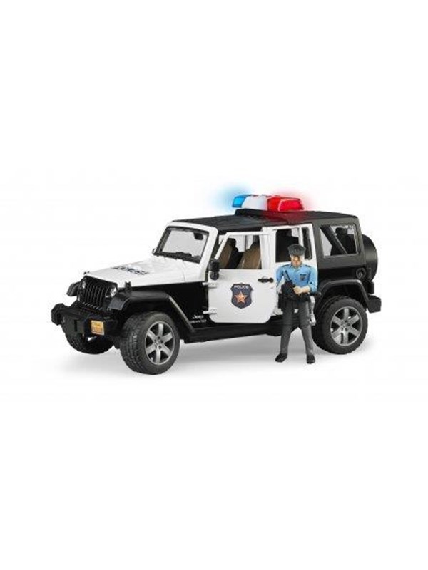 Bruder Jeep Wrangler Rubicon Police vehicle with police officer and accessories