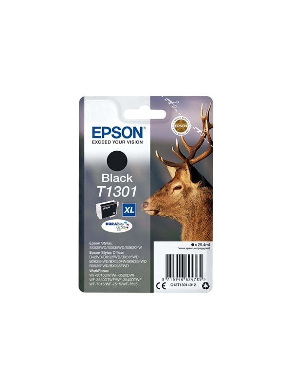 Produktfoto för Epson Bläckpatron T1301, C13T13014012, Stag, DURABrite Ultra-bläck, svart, singelförpackning, hög kapacitet