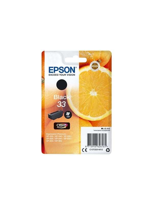 Produktfoto för Epson Bläckpatron 33, C13T33314012, Orange, Claria Premium, svart, singelförpackning