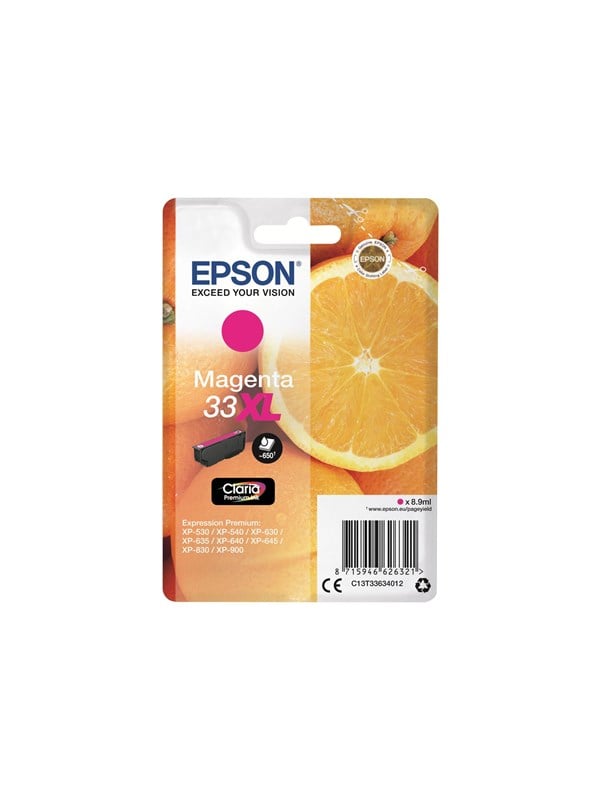 Produktfoto för Epson Bläckpatron 33XL, C13T33634012, Orange, Claria Premium-bläck, magenta, singelförpackning