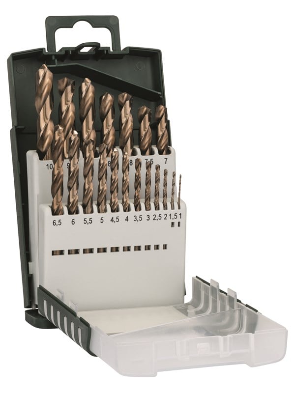 Bosch 19-delars HSS-Co-metallborrsats, DIN 338 1,0; 1,5; 2,0; 2,5; 3,0; 3,5; 4,0; 4,5; 5,0; 5,5; 6,0; 6,5; 7,0; 7,5; 8,0; 8,5; 9,0; 9,5; 10,0 mm