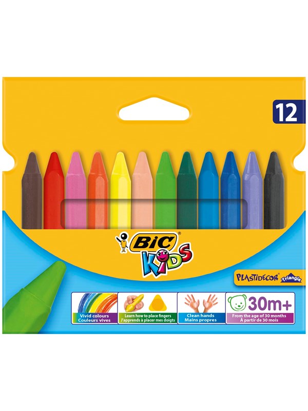 BIC Kids Plastidecor Triangle färgkritor - olika färger, förpackning med 12