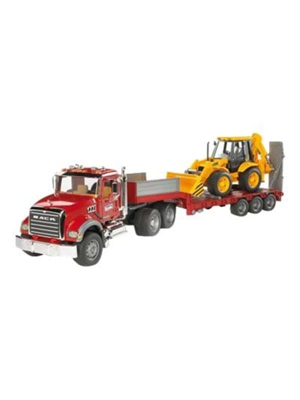 Bruder MACK Granite Low loader truck with JCB 4CX Backho