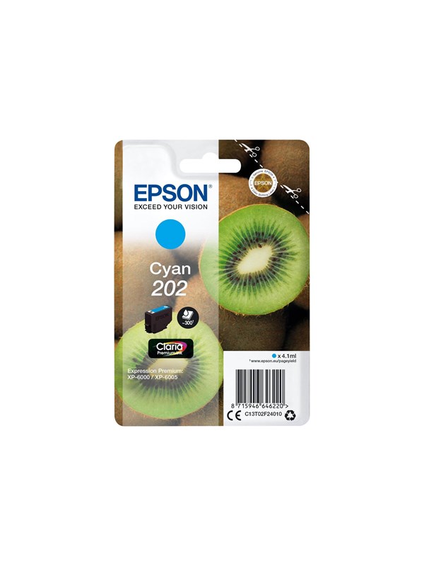 Produktfoto för Epson Bläckpatron 202, Kiwi, Claria Premium, cyan, singelförpackning, C13T02F24010