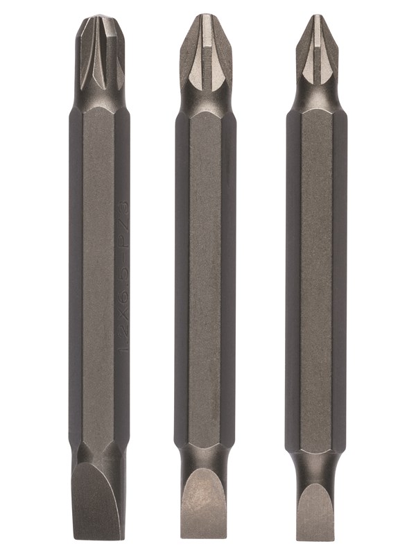 Bosch 3-delars dubbelklingsats för Pozidriv-skruvar och längsslitsskruvar (PZ, S) S0,6x4,5-PZ1; S0,8x5,5-PZ2; S1,2x6,5-PZ3; 60 mm