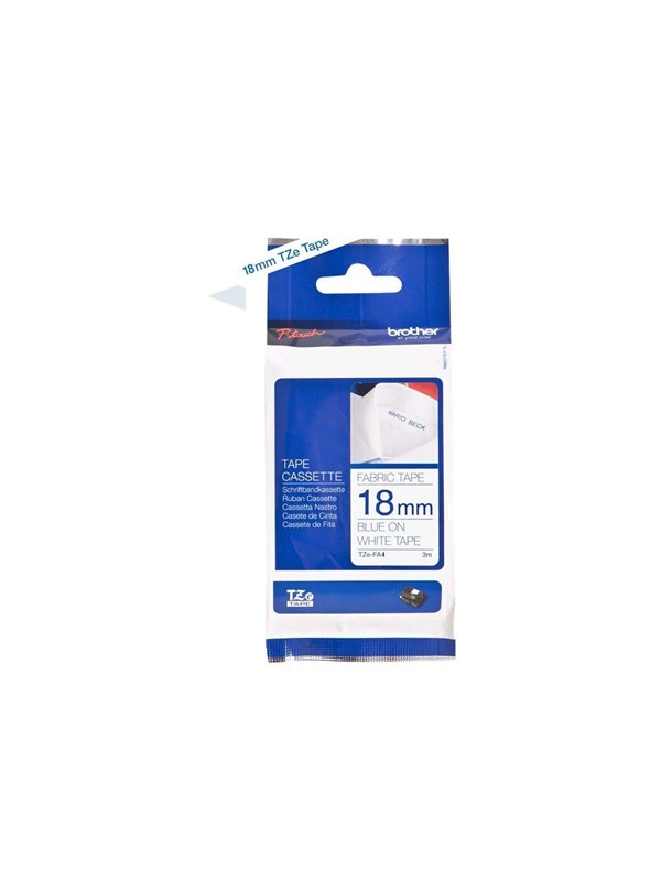 Brother Tape TZeFA4B 18mm Blue on White background