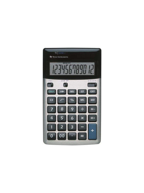 Produktfoto för Texas Instruments TI-5018 SV, Skrivbord, Grundläggande, 12 siffror, 1 linjer, Svart, Silver