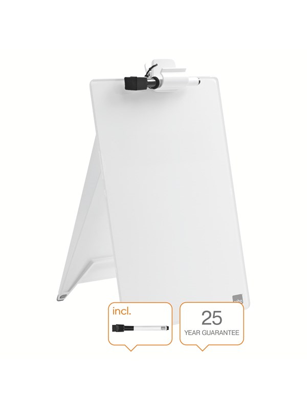 Produktfoto för Nobo Whiteboardstaffli, med glasyta, för skrivbord, 220 x 300 mm, klarvit