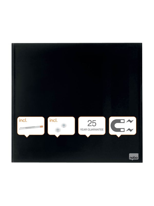 Produktfoto för Glasbräda Nobo 30x30cm svart detaljhandelsförpackning.