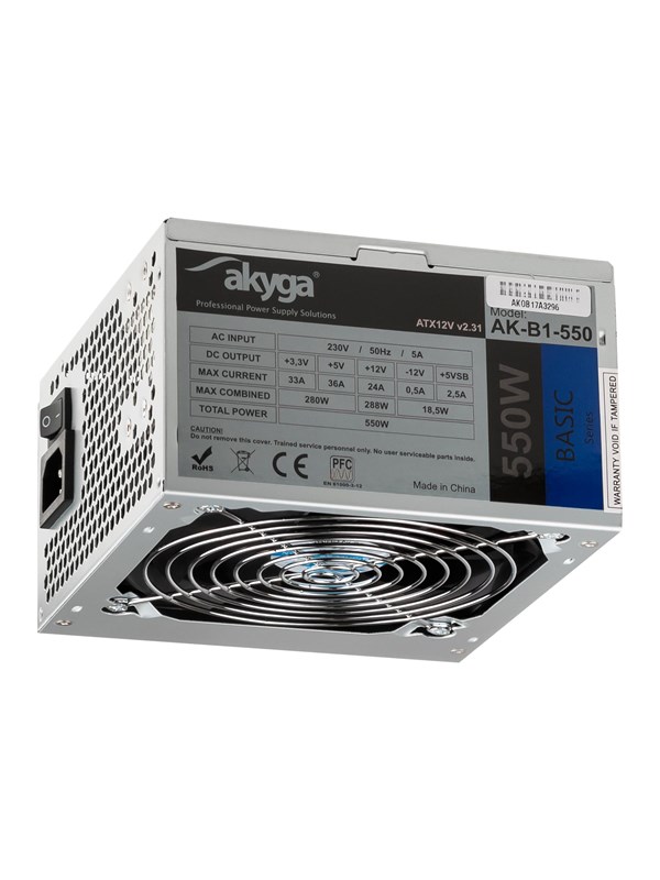 Akyga Basic Series Strömförsörjning - 550 Watt - 120 mm - ATX 2.31 - 80 Plus