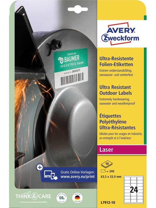 Avery Ultrabeständiga utomhusetiketter, 63,5 x 33,9 mm, 240 Etiketter, Vit
