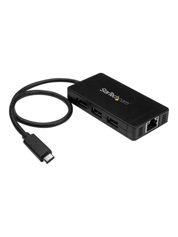 StarTech.com USB 3.0 Hub 3-port with USB-C and GbE USB Hub - 3 porte - Svart