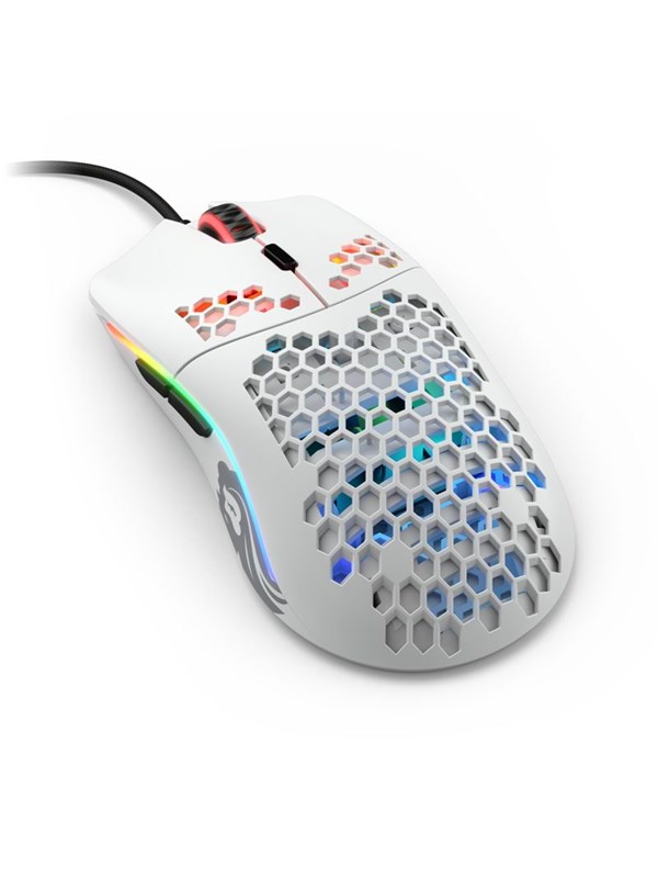 Glorious Model O- (Small) - Matte White - Gamingmus - Optic - 6 knappar - Vit med RGB ljus