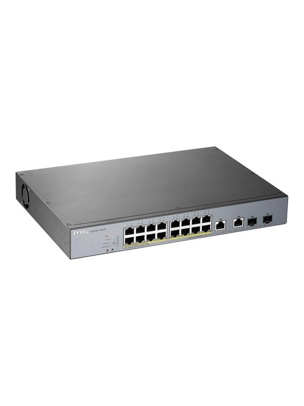 Produktfoto för Zyxel GS1350-18HP - Switch - smart - 16 x 10/100/1000 (PoE+) + 2 x kombination Gigabit Ethernet/Gigabit SFP - skrivbordsmodell - PoE+ (250 W)