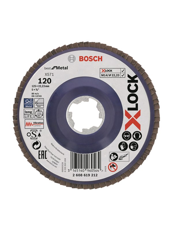 Bosch X-LOCK lamellslipskivor, rak version, plastplatta, Ø 125 mm, G 120, X571, Best for Metal, 1 st D = 125 mm, G = 120, rak