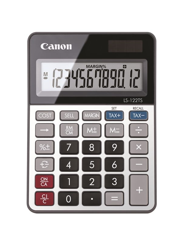 Produktfoto för Canon LS-122TS, Skrivbord, Display, 12 siffror, Batteri/solcell, Grå