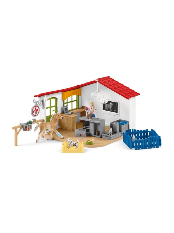 Schleich Veterinärklinik med husdjur