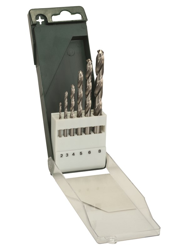 Bosch 6-delars HSS-G-metallborrsats, DIN 338 2,0; 3,0; 4,0; 5,0; 6,0; 8,0 mm