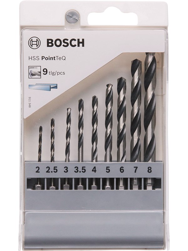 Bosch HSS PointTeQ Hex borr 9-delssats 2/2.5/3/3.5/4/5/6/7/8 mm