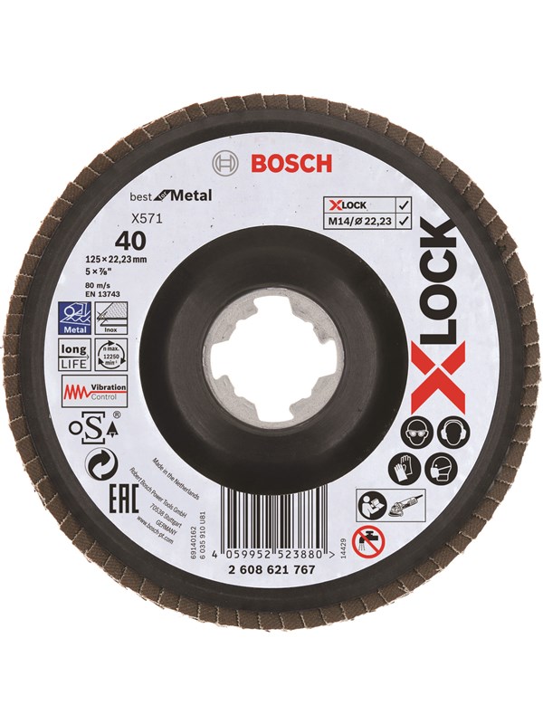 Bosch X-LOCK lamellslipskivor, vinklad version, plastplatta, Ø 125 mm, G 40, X571, Best for Metal, 1 st D = 125 mm, G = 40, vinklad