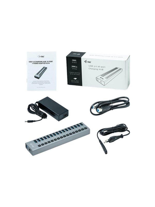 I-Tec USB 3.0 Charging HUB - 16-Port - 90W - USB 3.0 Type-A USB Hub - 16 porte - Grey